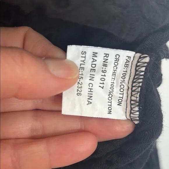 Laffaire Embroidered Classic Black Blouse with Crew Neckline and Long Sleeves - Picture 4 of 5